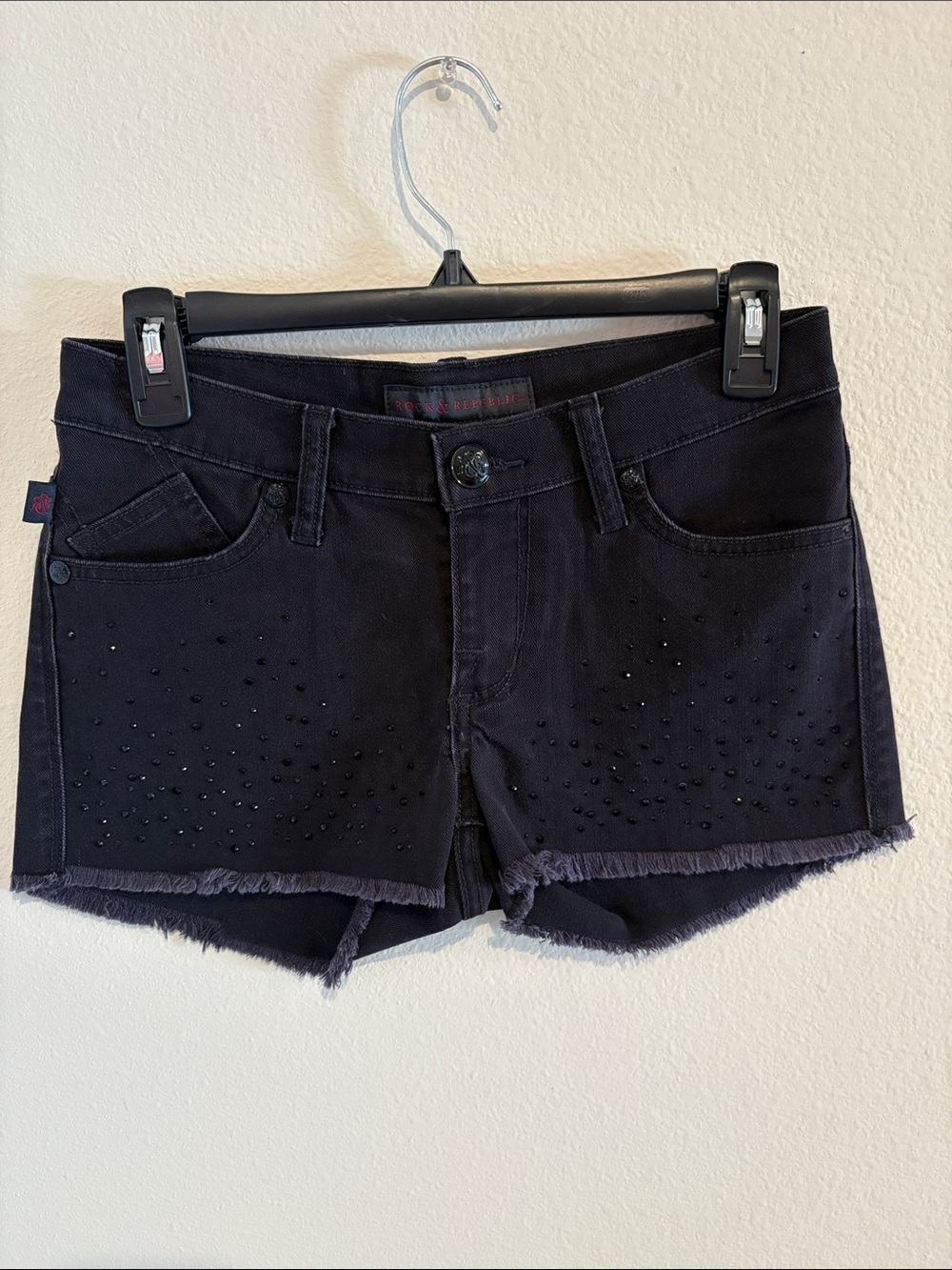 Rock & Republic 'Lolita' Black Jean shorts with black  Rhinestones